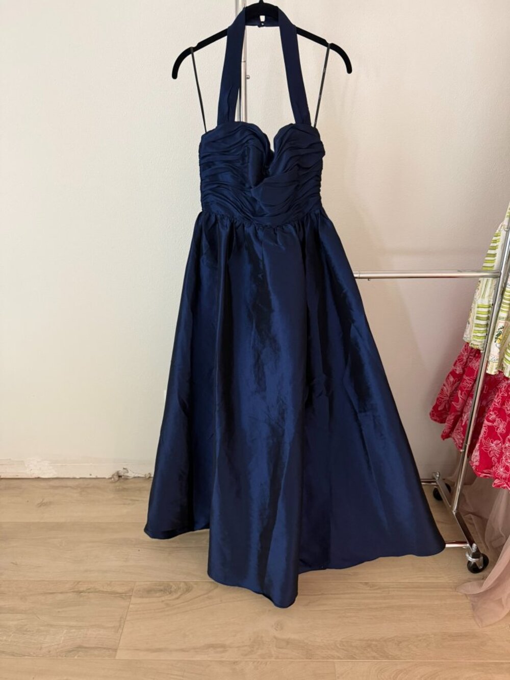 Lulus Rani Navy Taffeta Halter Maxi Dress Size Small